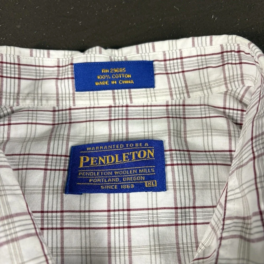 Pendleton Mens XL Plaid Button Down Shirt White Burgundy Long Sleeve Casual - Picture 3 of 7